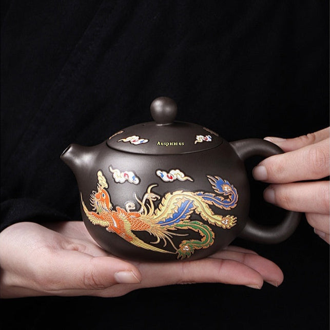 METAMORPHOSIS color-changing dragon & phoenix Xi Shi purple clay teapot.