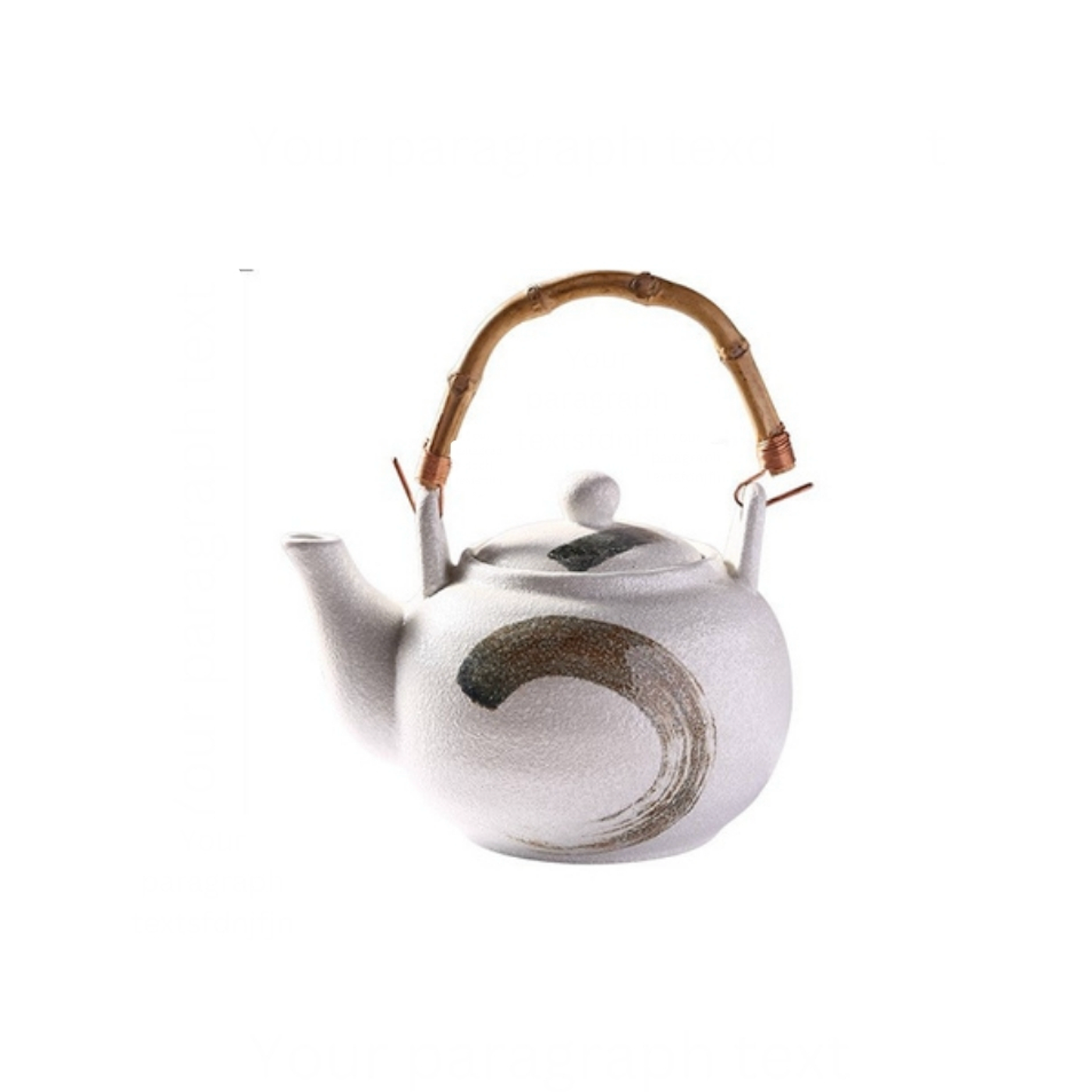 BIG IN JAPAN, RATTAN ceramic teapot with handle.