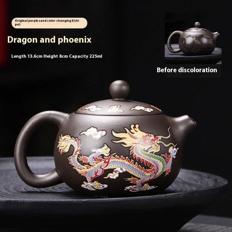 METAMORPHOSIS color-changing dragon & phoenix Xi Shi purple clay teapot.