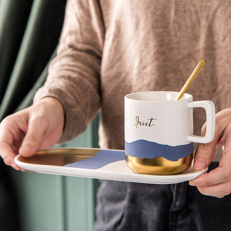 SHUT UP IT'S QUIET TIME irregular wave pattern coffee/tea cup + saucer plate + spoon set.