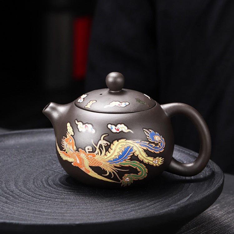 METAMORPHOSIS color-changing dragon & phoenix Xi Shi purple clay teapot.