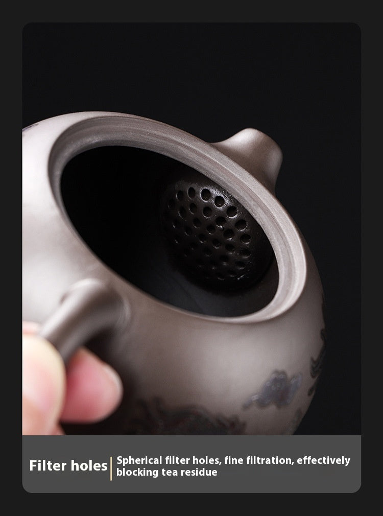 METAMORPHOSIS color-changing dragon & phoenix Xi Shi purple clay teapot.