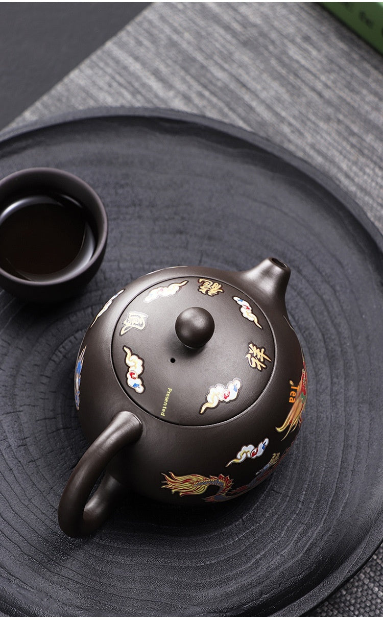 METAMORPHOSIS color-changing dragon & phoenix Xi Shi purple clay teapot.