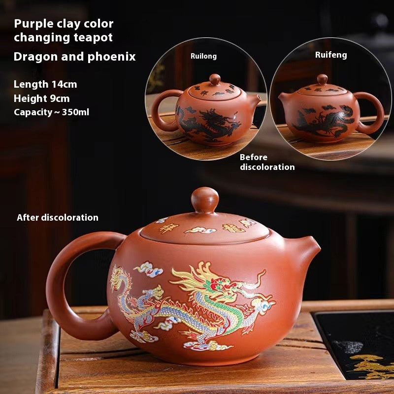 METAMORPHOSIS color-changing dragon & phoenix Xi Shi purple clay teapot.