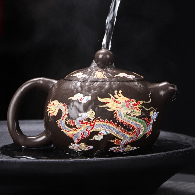 METAMORPHOSIS color-changing dragon & phoenix Xi Shi purple clay teapot.