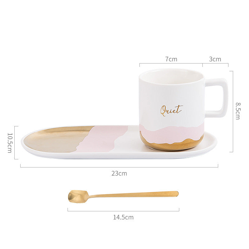 SHUT UP IT'S QUIET TIME irregular wave pattern coffee/tea cup + saucer plate + spoon set.