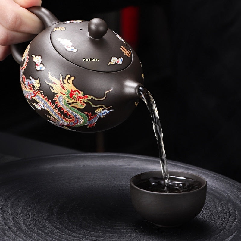 METAMORPHOSIS color-changing dragon & phoenix Xi Shi purple clay teapot.