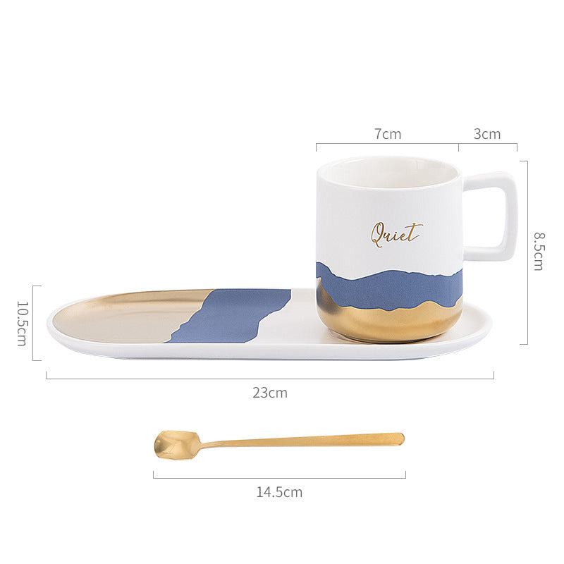 SHUT UP IT'S QUIET TIME irregular wave pattern coffee/tea cup + saucer plate + spoon set.