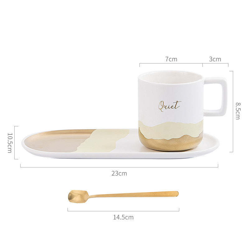 SHUT UP IT'S QUIET TIME irregular wave pattern coffee/tea cup + saucer plate + spoon set.