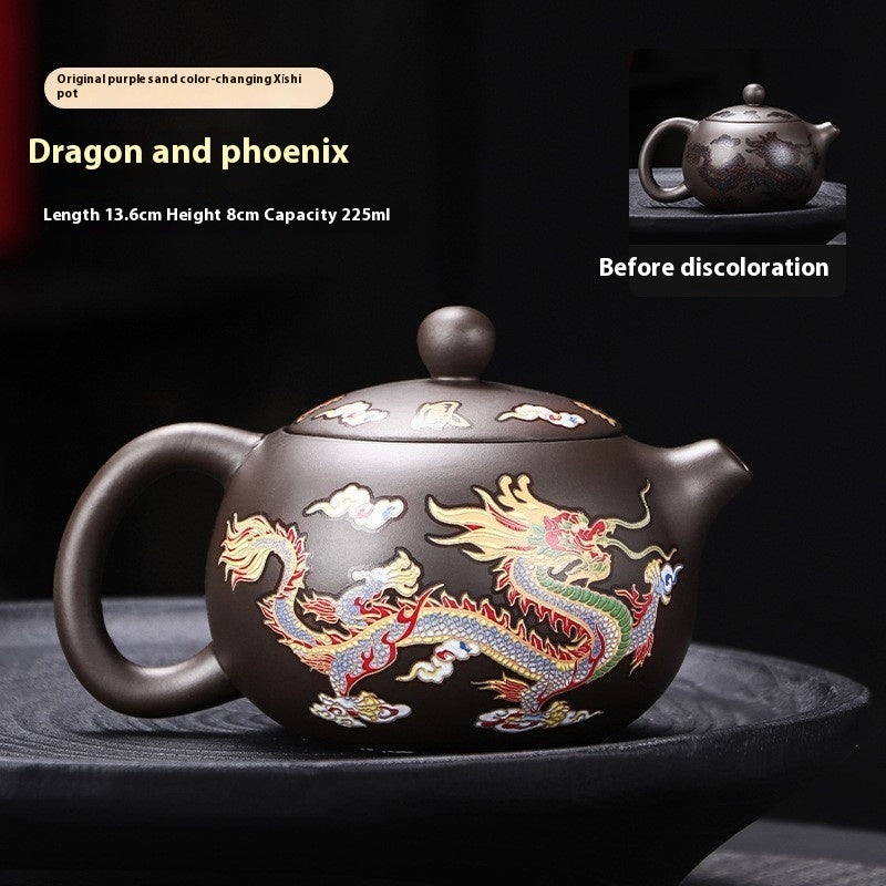 METAMORPHOSIS color-changing dragon & phoenix Xi Shi purple clay teapot.