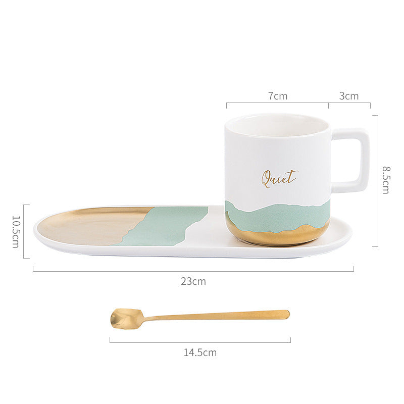 SHUT UP IT'S QUIET TIME irregular wave pattern coffee/tea cup + saucer plate + spoon set.